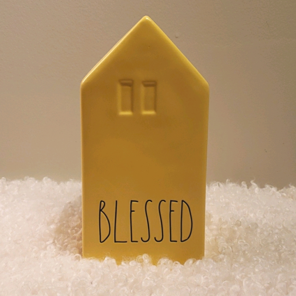 Rae dunn Yellow BLESSED Birdhouse Vase